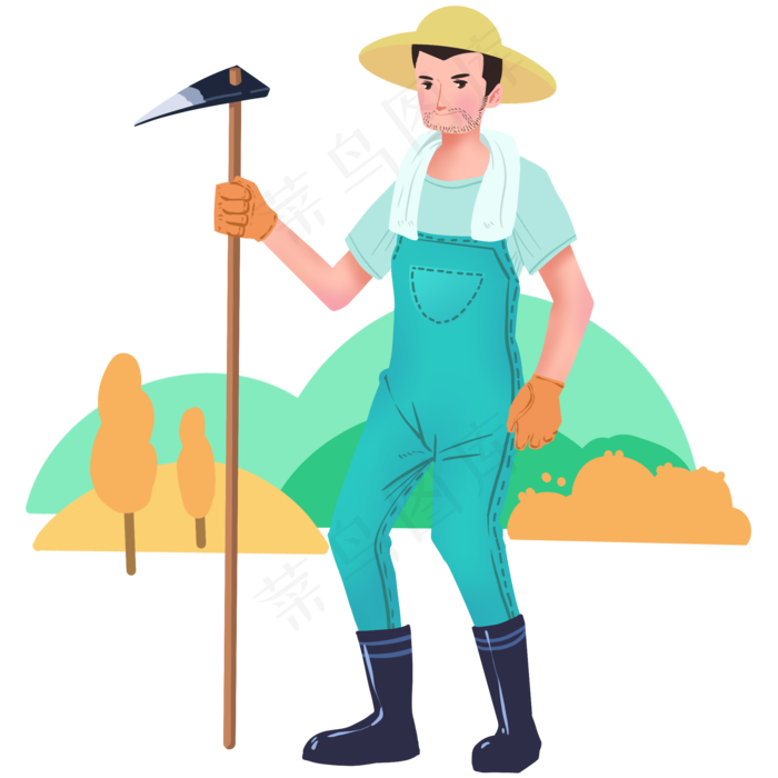 五一劳动节卡通锄头