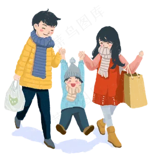 感恩节一家人愉快的团圆走在回家,免抠元素