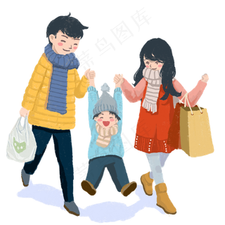 感恩节一家人愉快的团圆走在回家,免抠元素