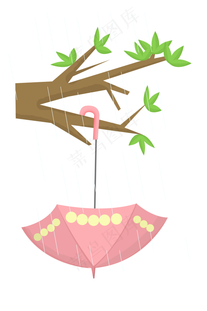 挂在树枝上的雨伞插画