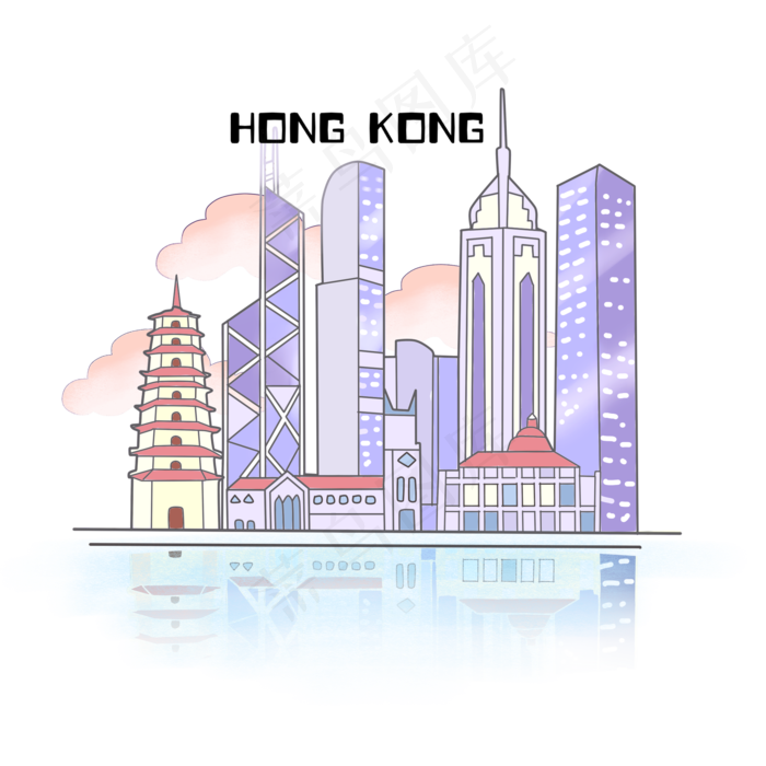 香港城市地标夜色PNG建筑,免抠元素(2000*2000px 300 dpi )psd模版下载