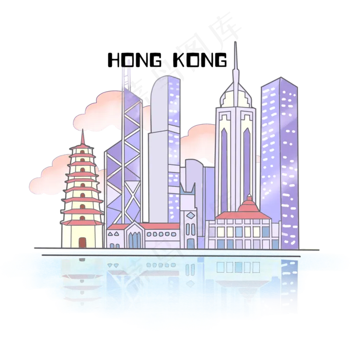 香港城市地标夜色PNG建筑,免抠元素(2000*2000px 300 dpi )psd模版下载