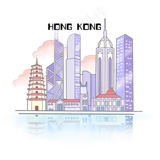 香港城市地标夜色PNG建筑,免抠元素