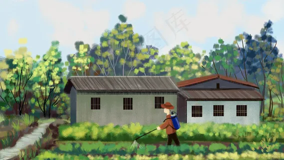 乡村草地房屋小清新风景油画 乡村草地房屋小清新风景油画