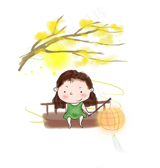 中秋节桂花树下的女孩,免抠元素