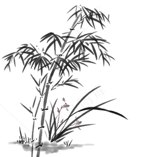 水墨竹叶与兰花国画,免抠元素 水墨竹叶与兰花国画,免抠元素