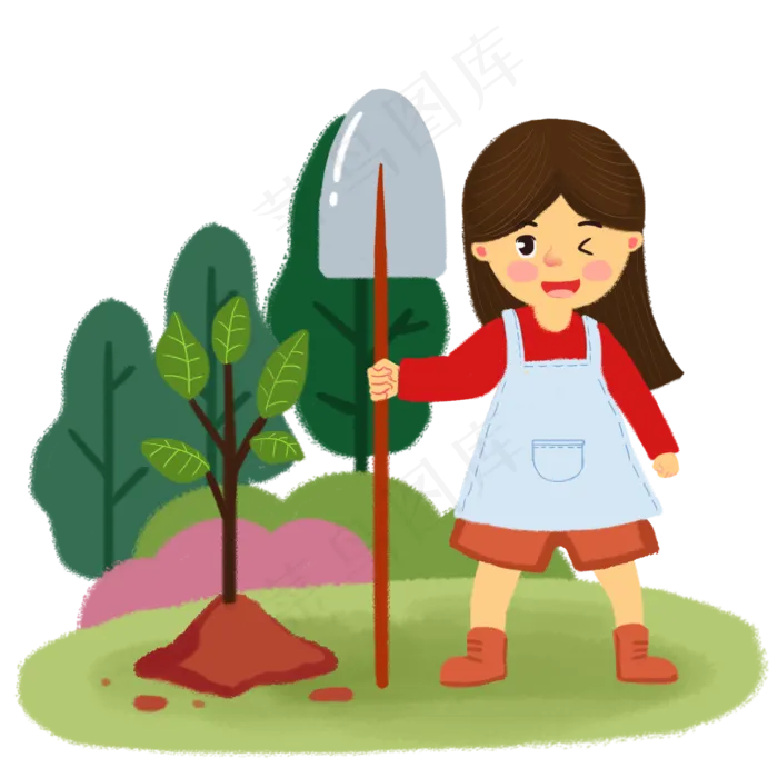 植树节铁锹女孩手绘人物PNG素材(3000X3000(DPI:300))psd模版下载