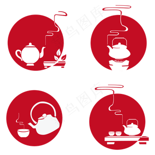 饮茶文化古风格手绘,免抠元素