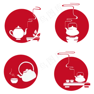 饮茶文化古风格手绘,免抠元素