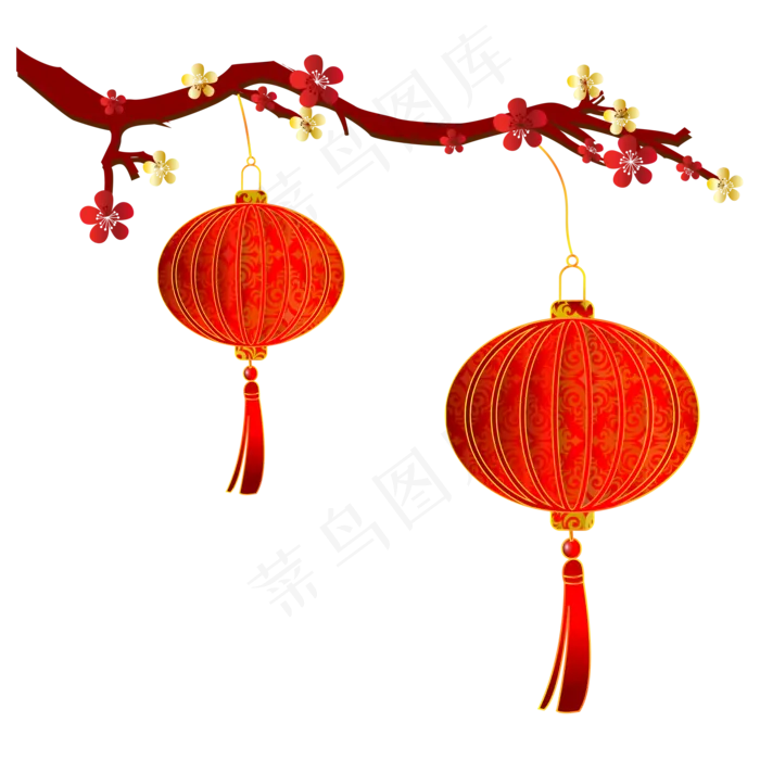 新年梅花灯笼挂饰,免抠元素