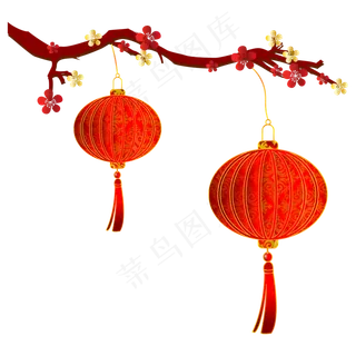 新年梅花灯笼挂饰,免抠元素
