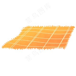 手绘卡通黄色格子地毯免扣元素