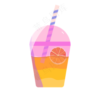 夏日清爽粉色杯子里的橙汁