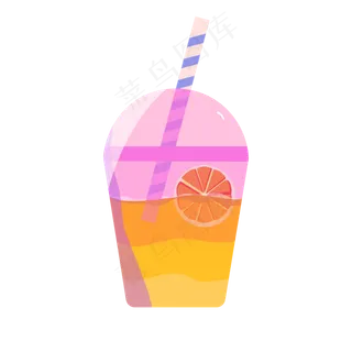 夏日清爽粉色杯子里的橙汁