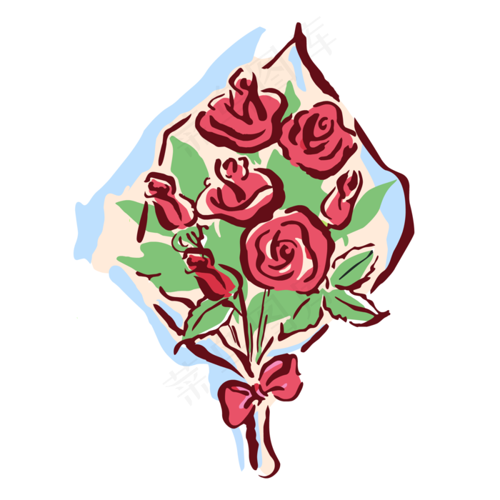 手绘花玫瑰花束