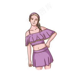 夏秋泳衣少女手绘人物小清新