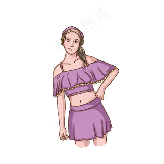 夏秋泳衣少女手绘人物小清新