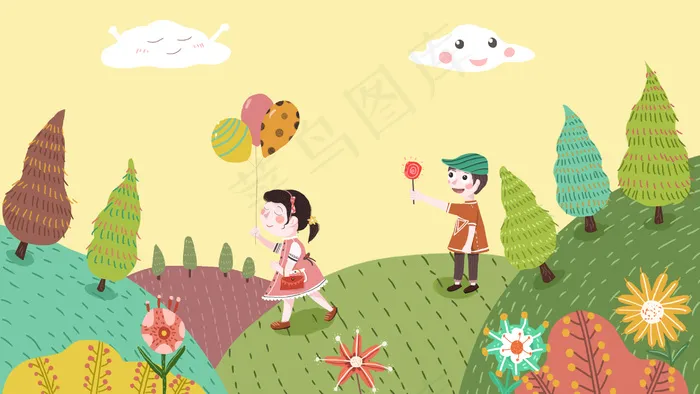 六一儿童节一起玩耍的小朋友(2880*1620px 300 dpi )psd模版下载