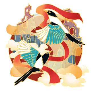 工笔典雅风红布喜鹊