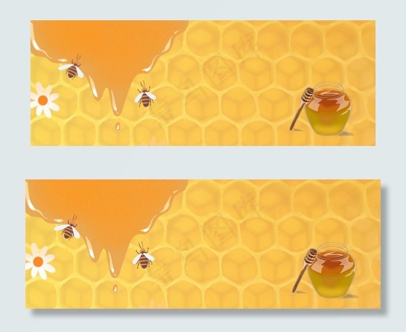 蜂蜜大气绿叶黄色纹理背景banner