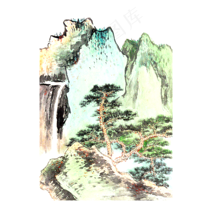 水墨国画山水青山PNG东方(3000X3000(DPI:300))psd模版下载