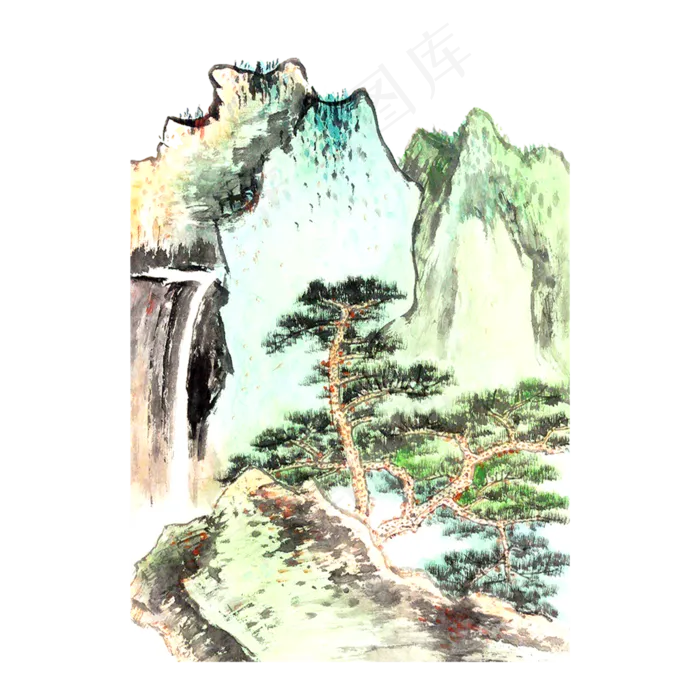 水墨国画山水青山PNG东方(3000X3000(DPI:300))psd模版下载