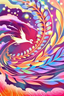 卡通手绘风缤纷色彩凤凰配图