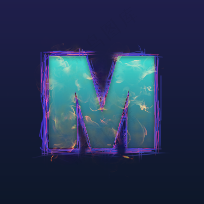 火焰蓝色炫光大写字母M(833X833(DPI:150))psd模版下载