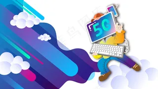 扁平风互联网科技5g键盘侠配图