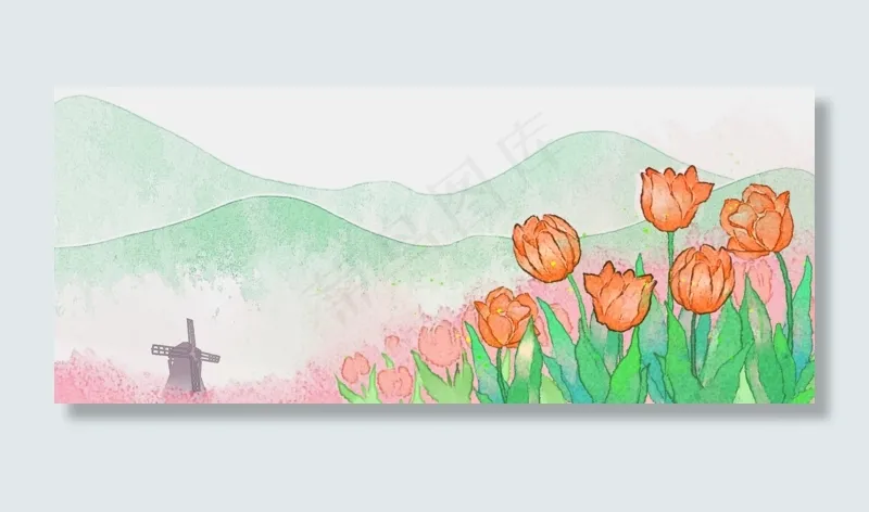 郁香花田古风水墨风景PNG素材,免抠元素(1920*800px 300 dpi )psd模版下载