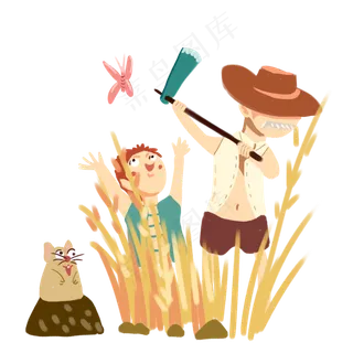 芒种锄头爷爷土拨鼠田地麦田免抠