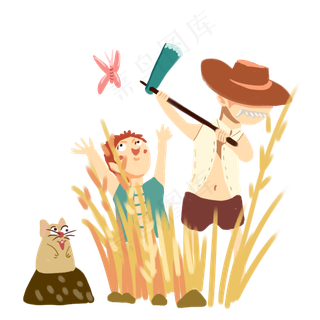 芒种锄头爷爷土拨鼠田地麦田免抠