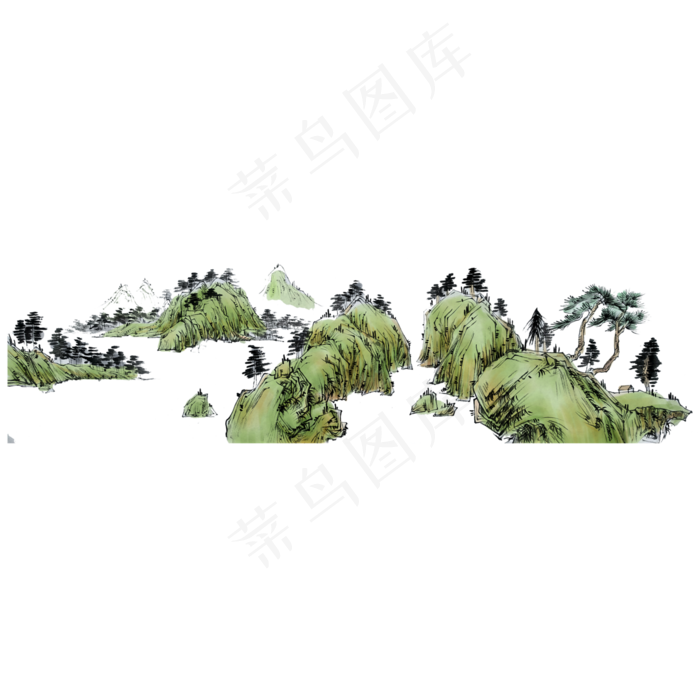 山水国画水墨点翠PNG(4000X4000(DPI:300))psd模版下载