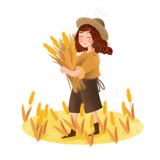 芒种女孩收麦子png素材