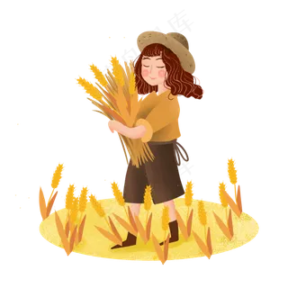 芒种女孩收麦子png素材