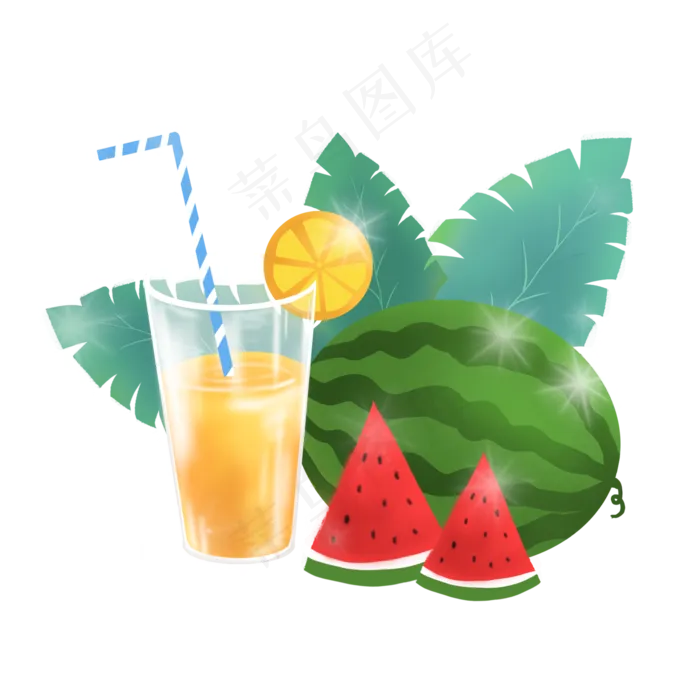 夏日清凉饮料西瓜(2000X2000(DPI:300))psd模版下载