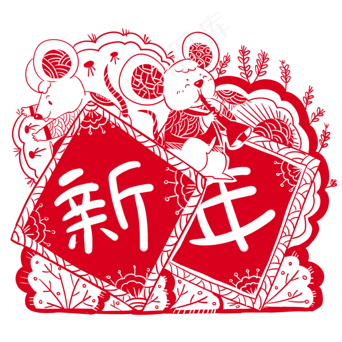 2020年鼠年可爱老鼠新年春联中国�,免抠元素(2000X2000(DPI:300))psd模版下载