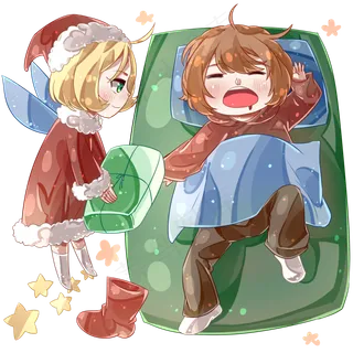 圣诞老人与睡着的小女孩,免抠元素