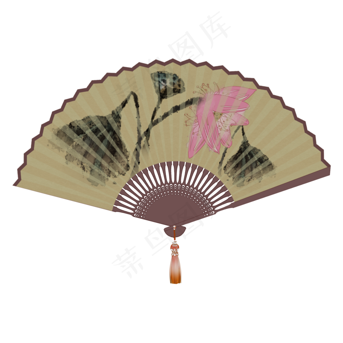 古风扇子荷花折扇(2000X2000(DPI:300))psd模版下载