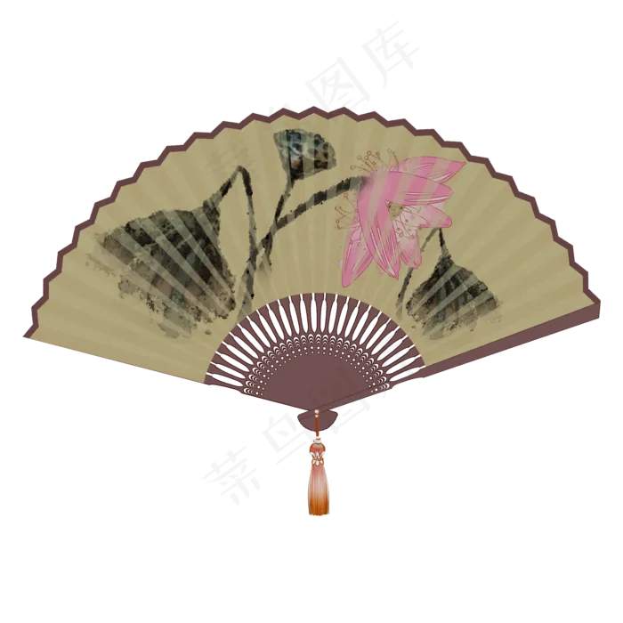 古风扇子荷花折扇(2000X2000(DPI:300))psd模版下载