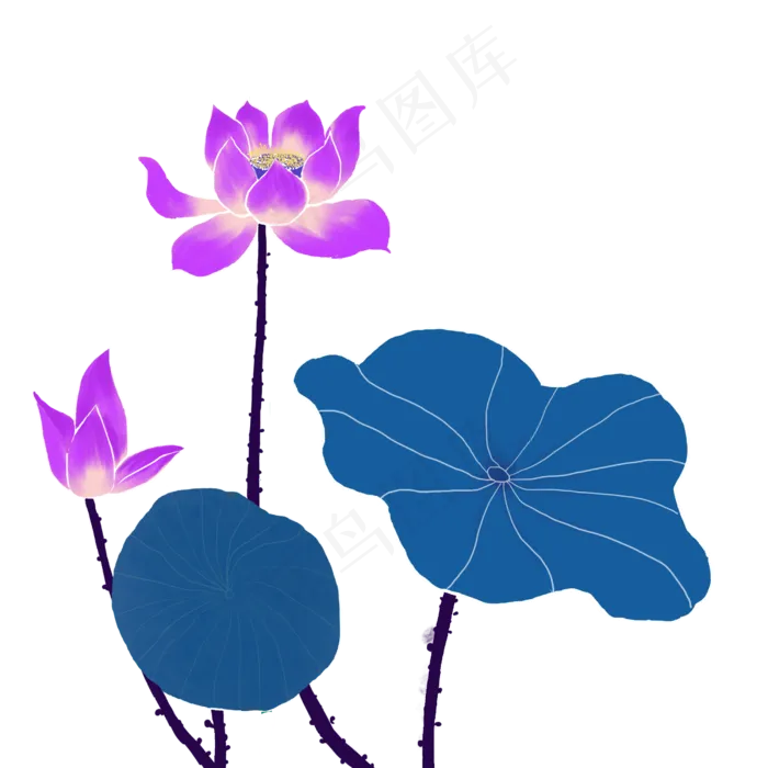 简约蓝色水彩荷花(2500*2500px 72 dpi )psd模版下载