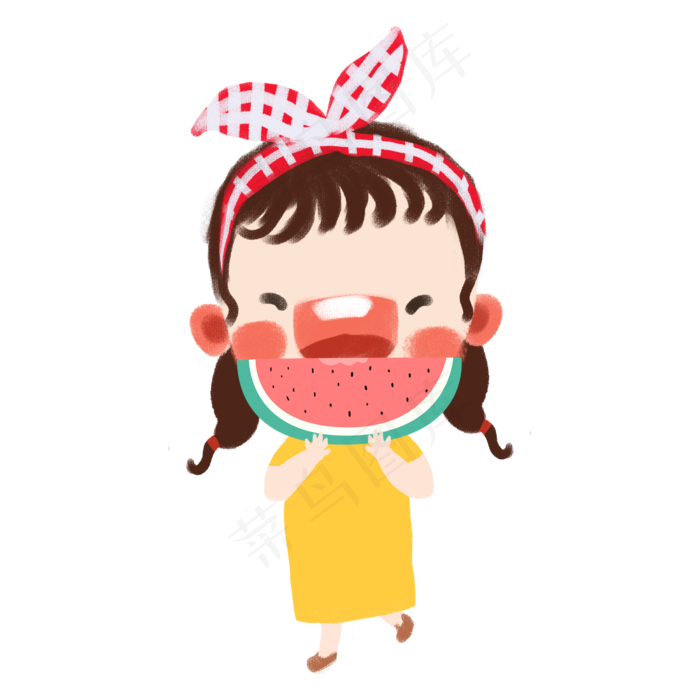 夏季吃西瓜的开心小女孩