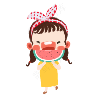 夏季吃西瓜的开心小女孩