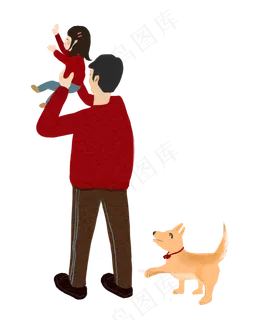 父亲节红色系温暖爸爸和孩子还有