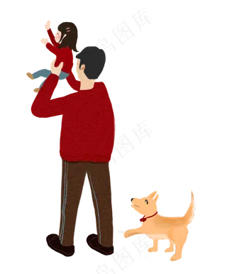 父亲节红色系温暖爸爸和孩子还有