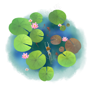 夏季荷花池里鱼儿戏水,免抠元素