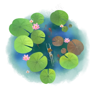 夏季荷花池里鱼儿戏水,免抠元素