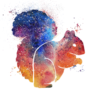 彩艳水彩晕染松鼠