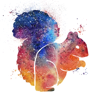 彩艳水彩晕染松鼠