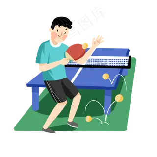 卡通手绘打乒乓球的男孩